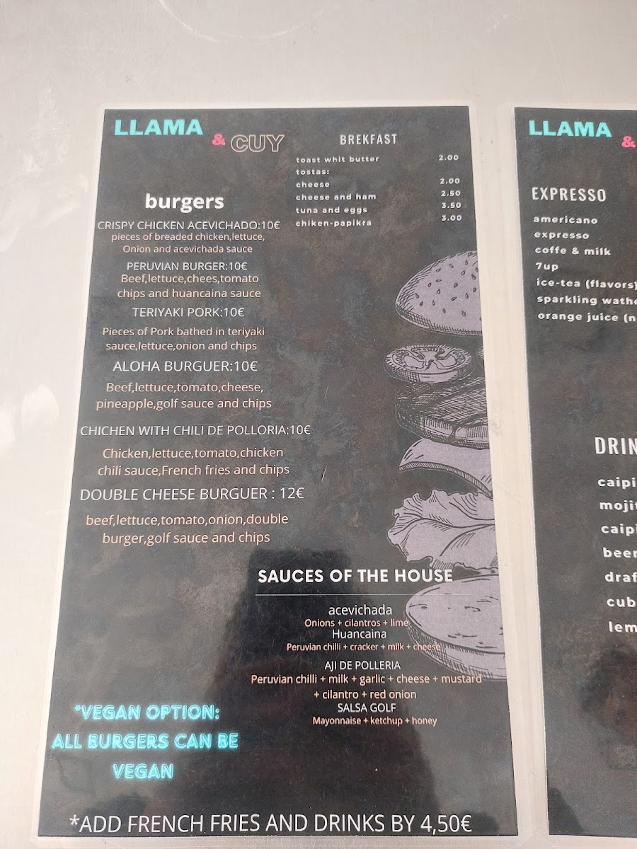 Menu Llama & Cuy Latin Hamburguer/bar-4