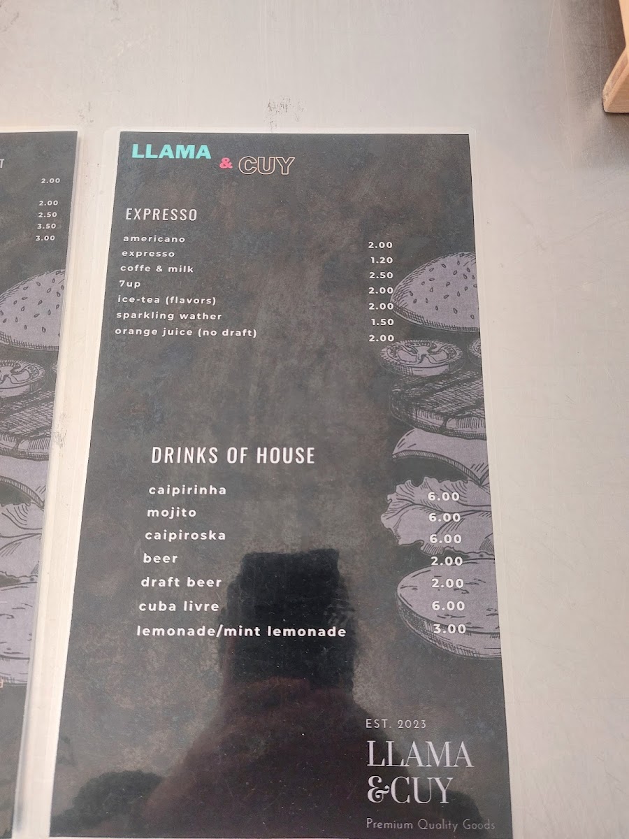 Menu Llama & Cuy Latin Hamburguer/bar-6