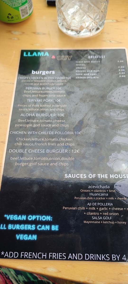 Menu Llama & Cuy Latin Hamburguer/bar-7