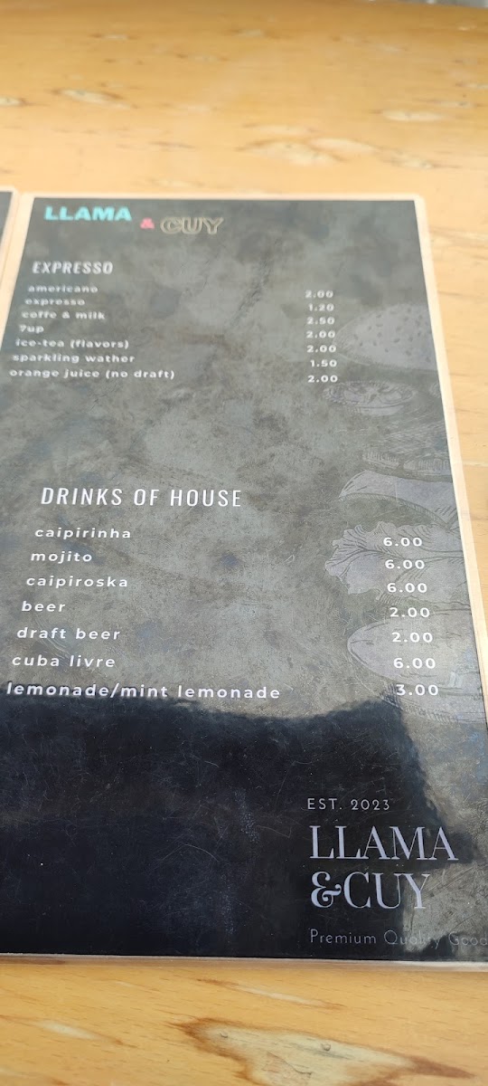 Menu Llama & Cuy Latin Hamburguer/bar-8